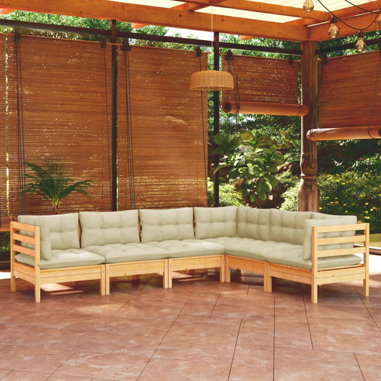 Set Divani da Giardino 6 pz con Cuscini Crema Massello di Pino | homemem39