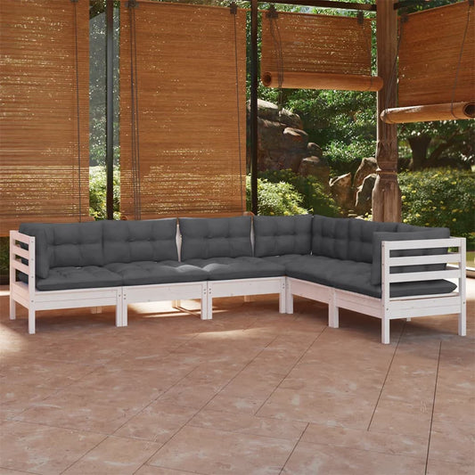 Set Divani da Giardino 6 pz con Cuscini Bianchi Legno di Pino - homemem39