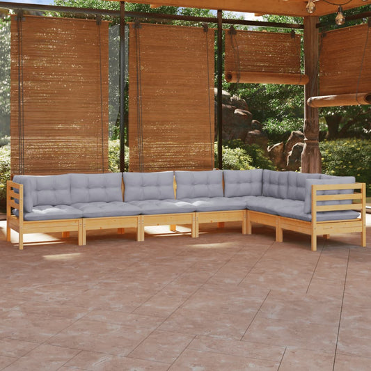 Set Divani da Giardino 7 pz con Cuscini Grigi Massello di Pino | homemem39