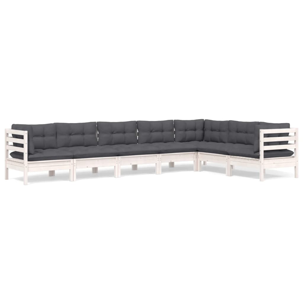 Set Divani da Giardino 7 pz con Cuscini Bianchi Legno di Pino | homemem39