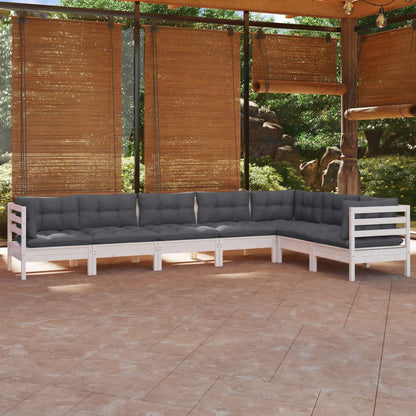 Set Divani da Giardino 7 pz con Cuscini Bianchi Legno di Pino | homemem39