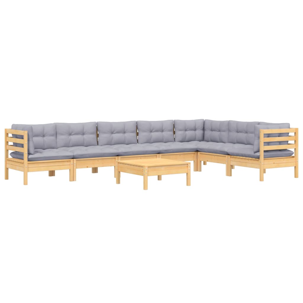 Set Divani da Giardino 8 pz con Cuscini Grigi Massello di Pino | homemem39