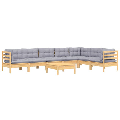 Set Divani da Giardino 8 pz con Cuscini Grigi Massello di Pino | homemem39