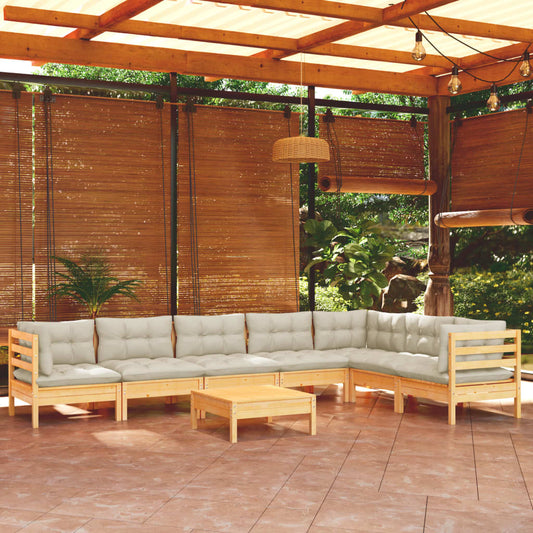 Set Divani da Giardino 8 pz con Cuscini Crema in Massello di Pino | homemem39