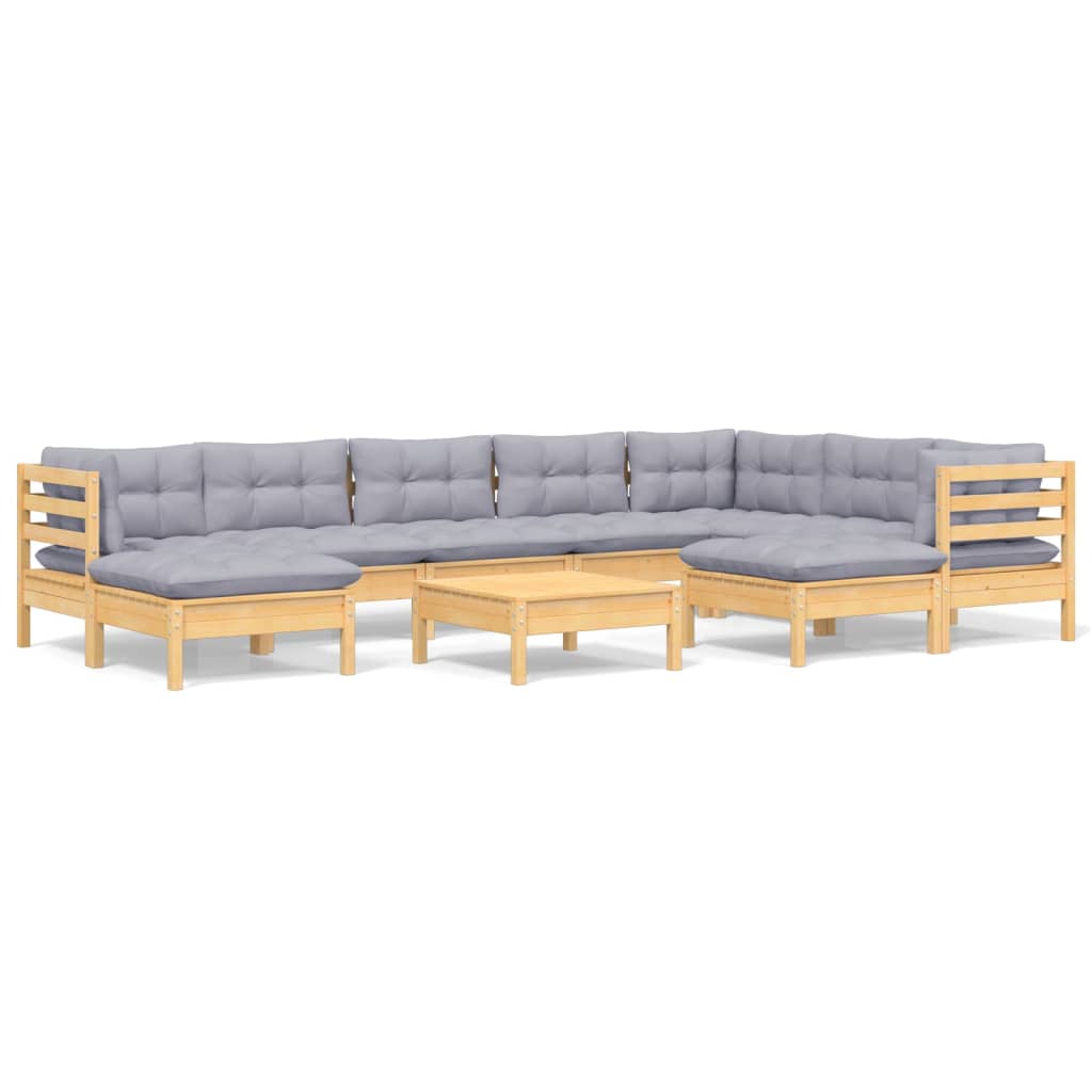 Set Divani da Giardino 10 pz con Cuscini Grigi Massello di Pino | homemem39