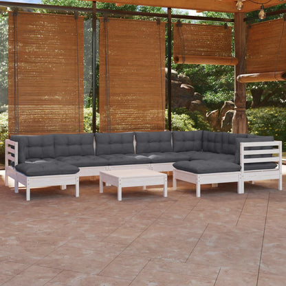 Set Divani da Giardino 10 pz con Cuscini Bianchi Legno di Pino - homemem39