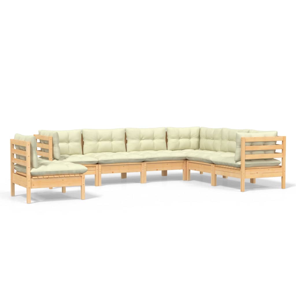 Set Divani da Giardino 7 pz con Cuscini Crema in Massello di Pino | homemem39