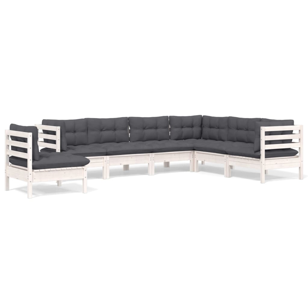 Set Divani da Giardino 7 pz con Cuscini Bianchi Legno di Pino | homemem39