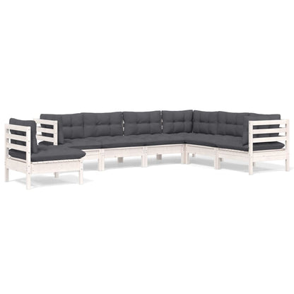 Set Divani da Giardino 7 pz con Cuscini Bianchi Legno di Pino | homemem39