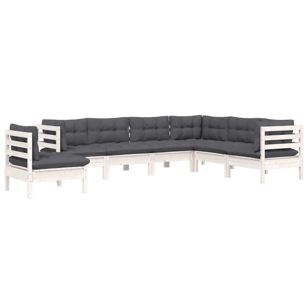 Set Divani da Giardino 7 pz con Cuscini Bianchi Legno di Pino | homemem39