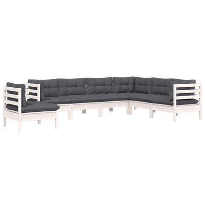 Set Divani da Giardino 7 pz con Cuscini Bianchi Legno di Pino | homemem39