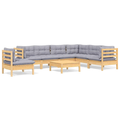 Set Divani da Giardino 8 pz con Cuscini Grigi Massello di Pino | homemem39