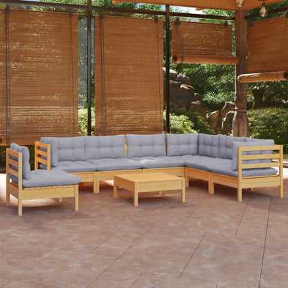 Set Divani da Giardino 8 pz con Cuscini Grigi Massello di Pino | homemem39