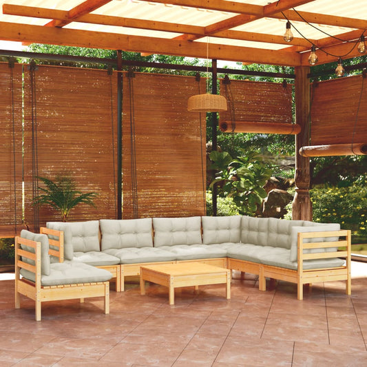 Set Divani da Giardino 8 pz con Cuscini Crema in Massello di Pino | homemem39