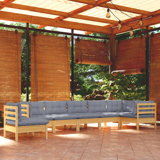 Set Divani da Giardino 8 pz con Cuscini Grigi Massello di Pino | homemem39