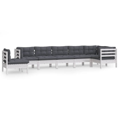 Set Divani da Giardino 8 pz con Cuscini Bianchi Legno di Pino