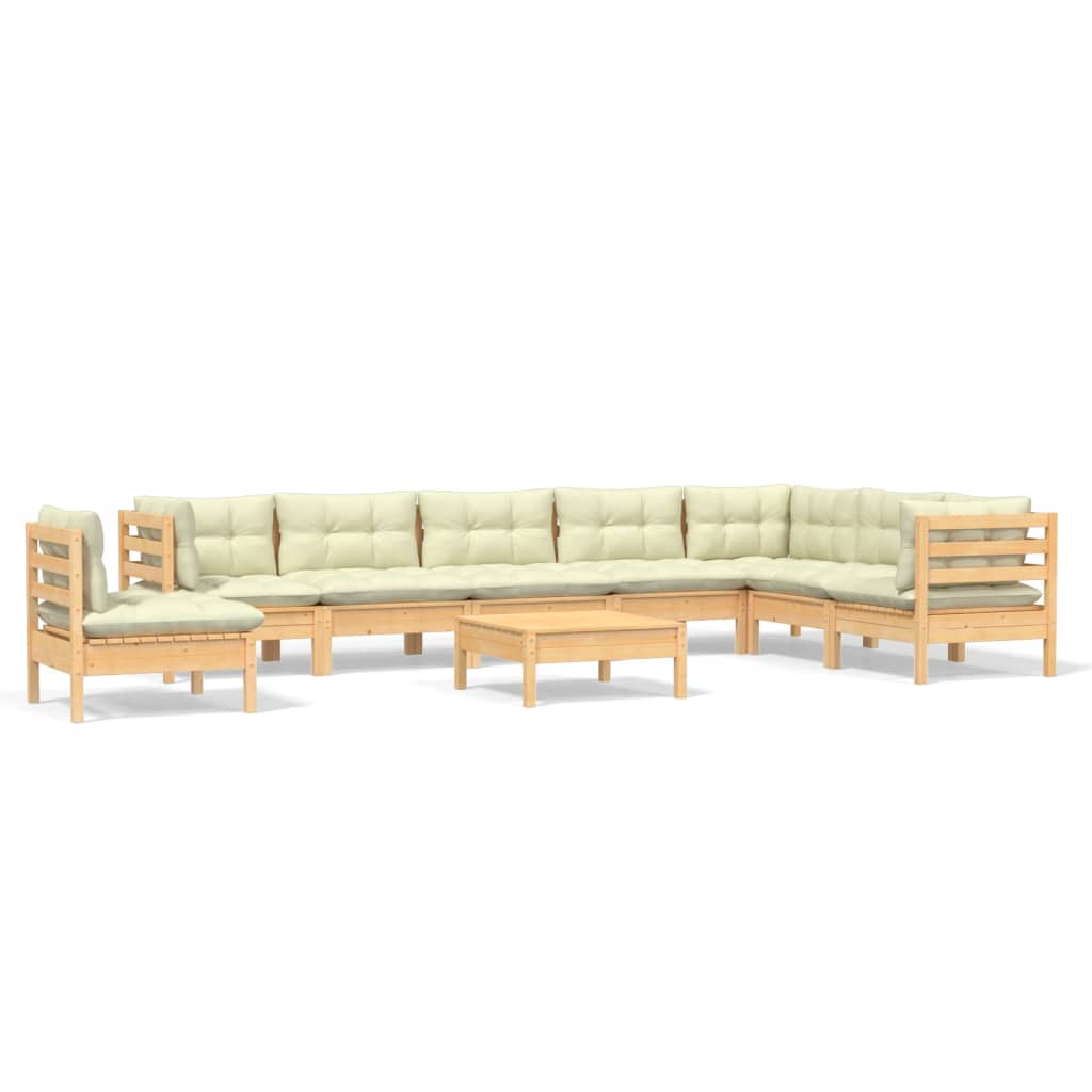 Set Divani da Giardino 9 pz con Cuscini Crema Massello di Pino | homemem39