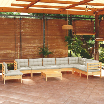 Set Divani da Giardino 9 pz con Cuscini Crema Massello di Pino | homemem39