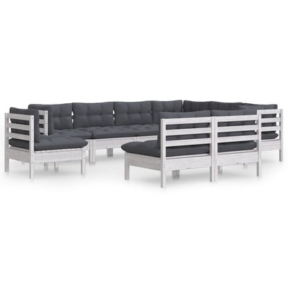 Set Divani da Giardino 9 pz con Cuscini Bianchi Legno di Pino | homemem39