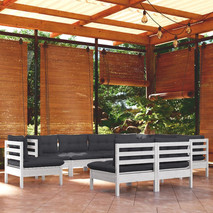 Set Divani da Giardino 9 pz con Cuscini Bianchi Legno di Pino | homemem39