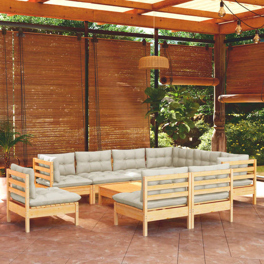 Set Divani da Giardino 10 pz con Cuscini Crema Massello di Pino | homemem39