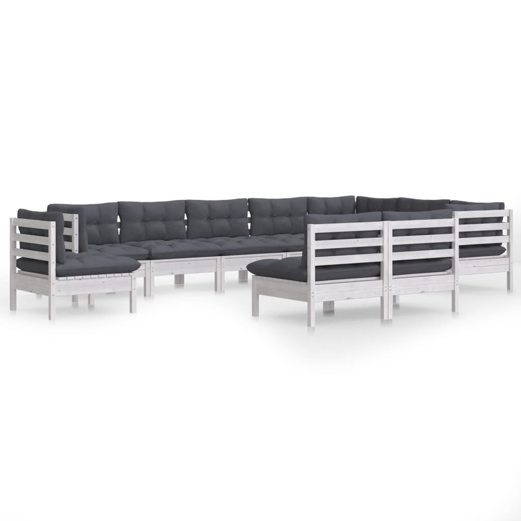 Set Divani da Giardino 10 pz con Cuscini Bianchi Legno di Pino | homemem39