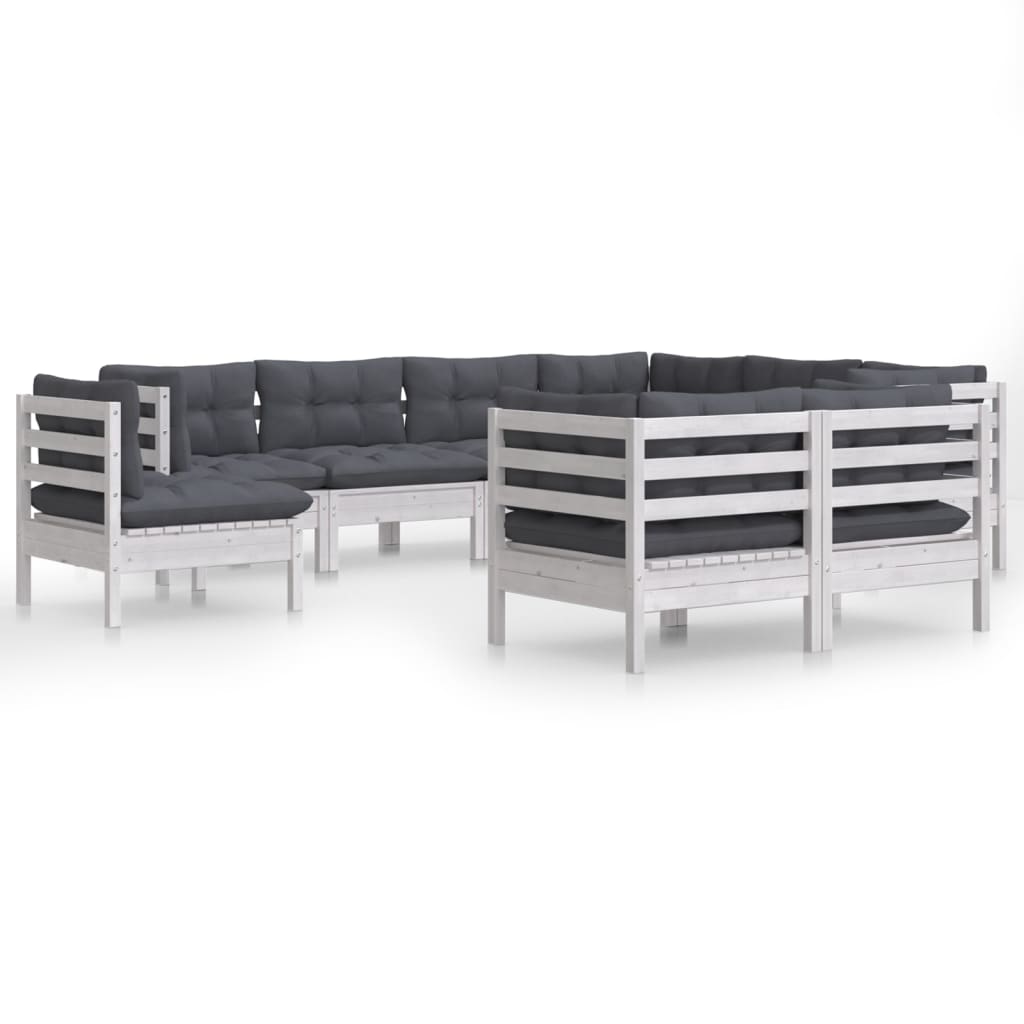 Set Divani da Giardino 9 pz con Cuscini Bianchi Legno di Pino | homemem39