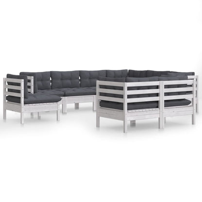 Set Divani da Giardino 9 pz con Cuscini Bianchi Legno di Pino | homemem39