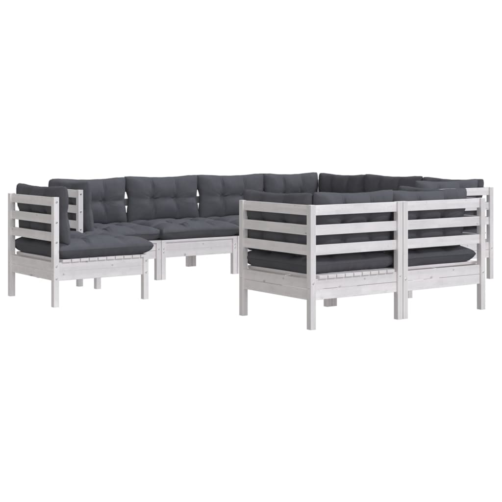 Set Divani da Giardino 9 pz con Cuscini Bianchi Legno di Pino | homemem39