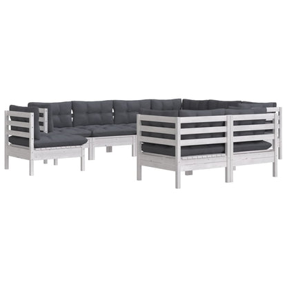 Set Divani da Giardino 9 pz con Cuscini Bianchi Legno di Pino | homemem39
