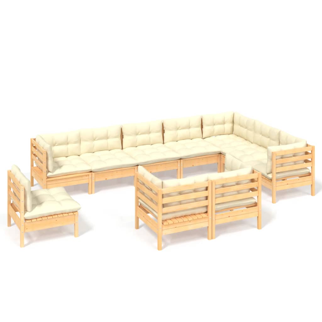 Set Divani da Giardino 10 pz con Cuscini Crema in Massello di Pino | homemem39