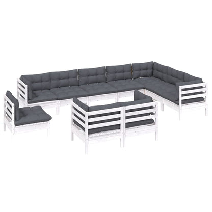Set Divani da Giardino 10 pz con Cuscini Bianchi Legno di Pino | homemem39