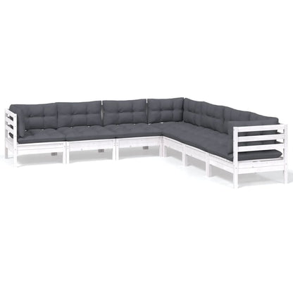 Set Divani da Giardino 7 pz con Cuscini Bianchi Legno di Pino | homemem39