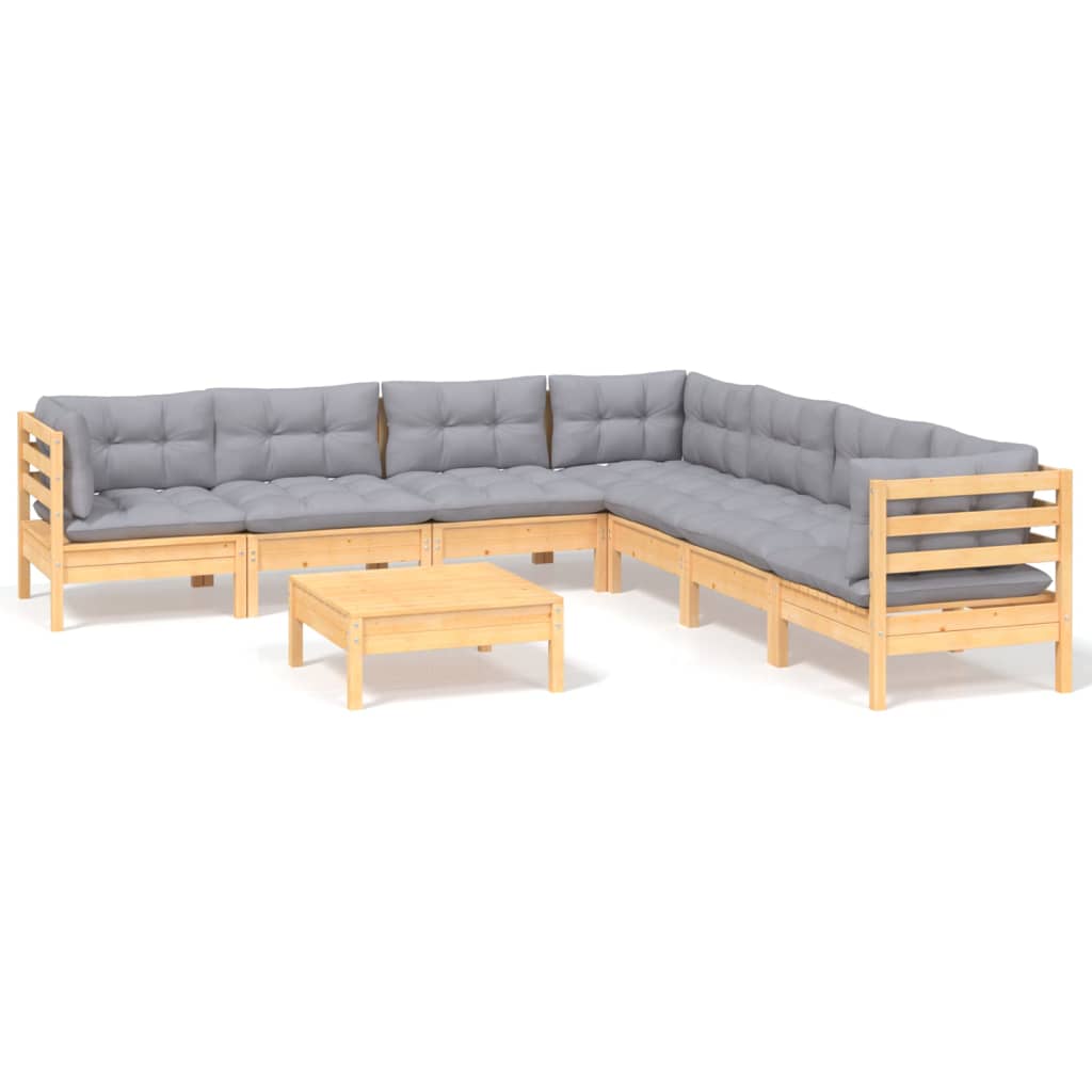 Set Divani da Giardino 8 pz con Cuscini Grigi Massello di Pino | homemem39