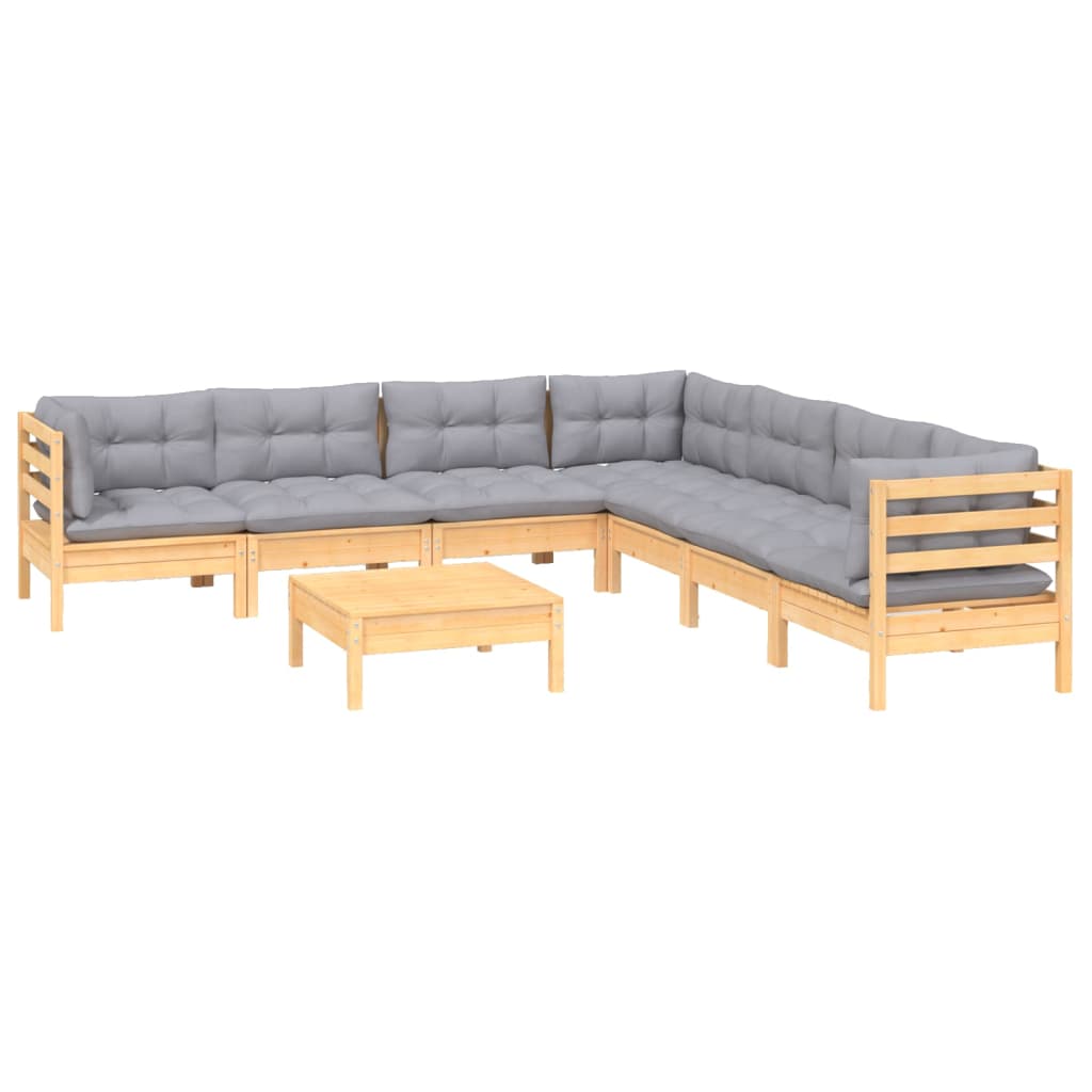 Set Divani da Giardino 8 pz con Cuscini Grigi Massello di Pino | homemem39