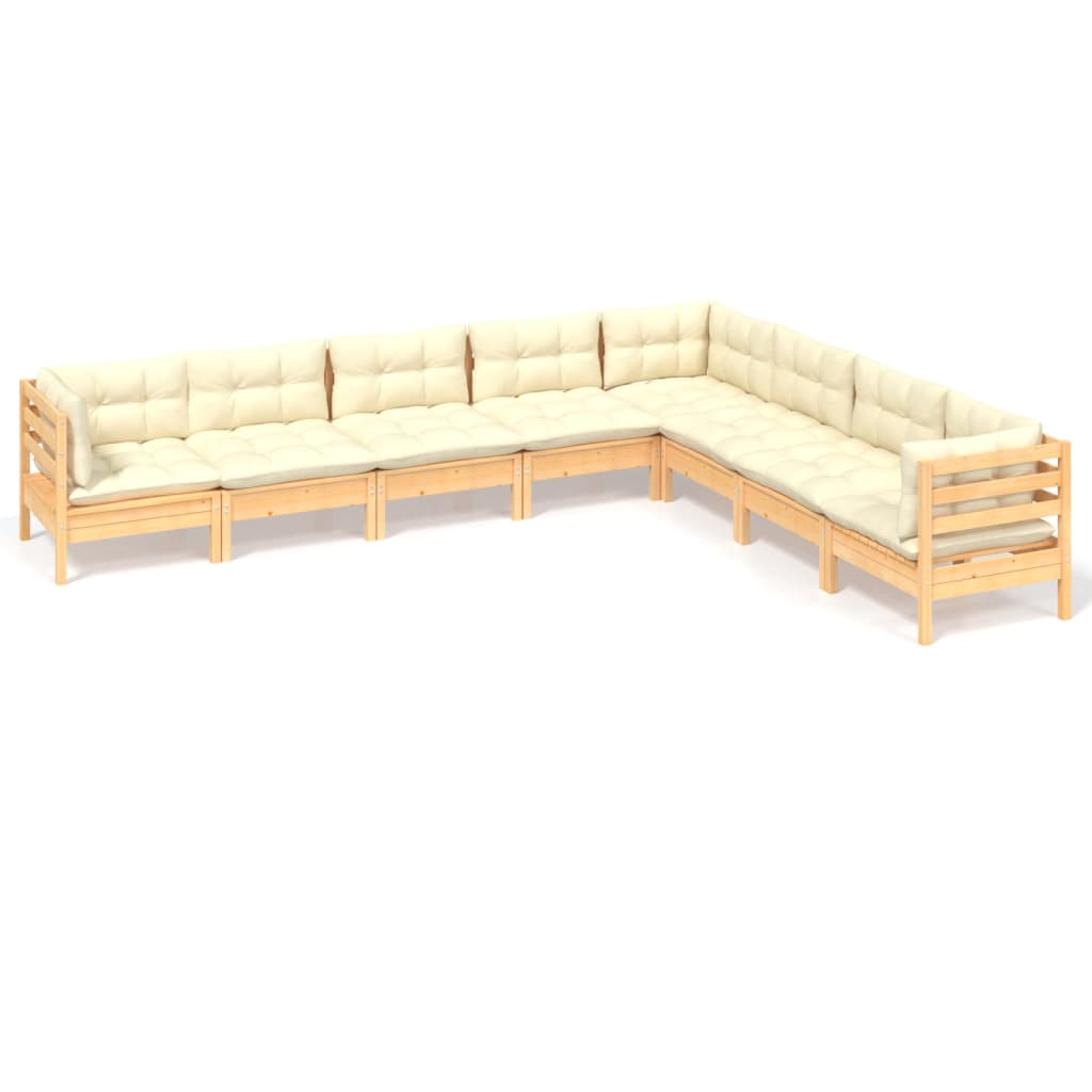 Set Divani da Giardino 8 pz con Cuscini Crema Massello di Pino | homemem39