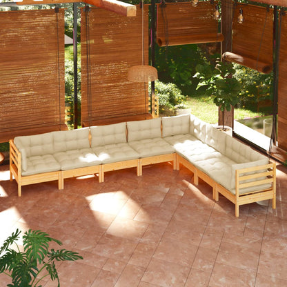 Set Divani da Giardino 8 pz con Cuscini Crema Massello di Pino | homemem39