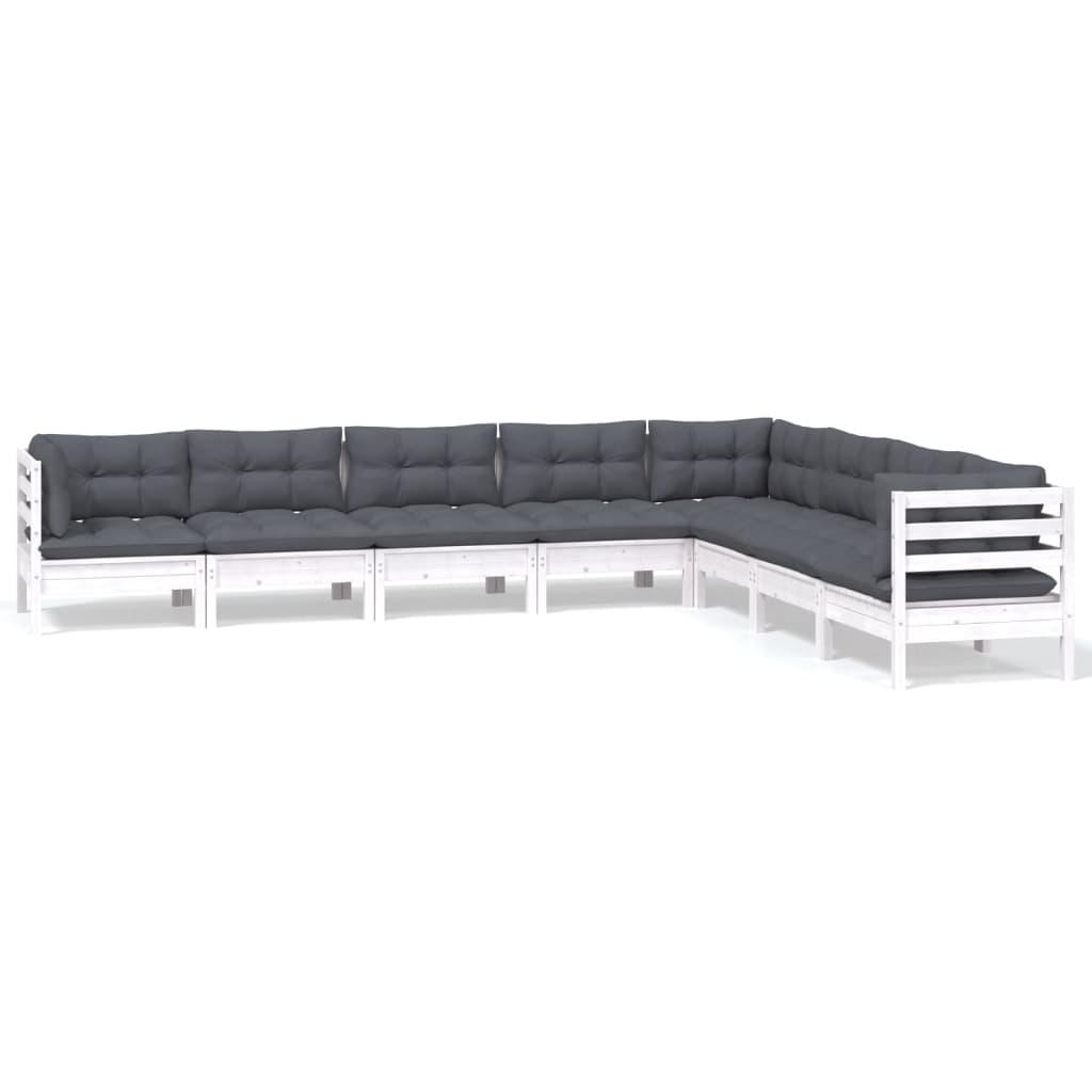 Set Divani da Giardino 8 pz con Cuscini Bianchi Legno di Pino | homemem39