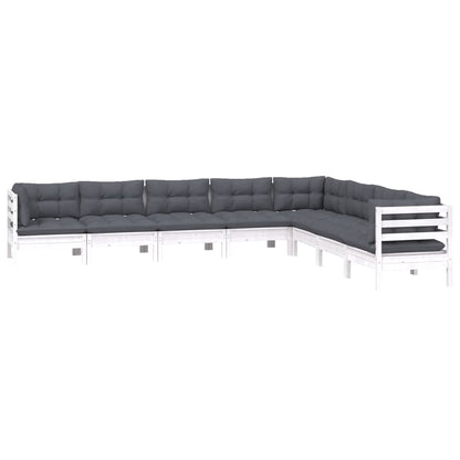 Set Divani da Giardino 8 pz con Cuscini Bianchi Legno di Pino | homemem39