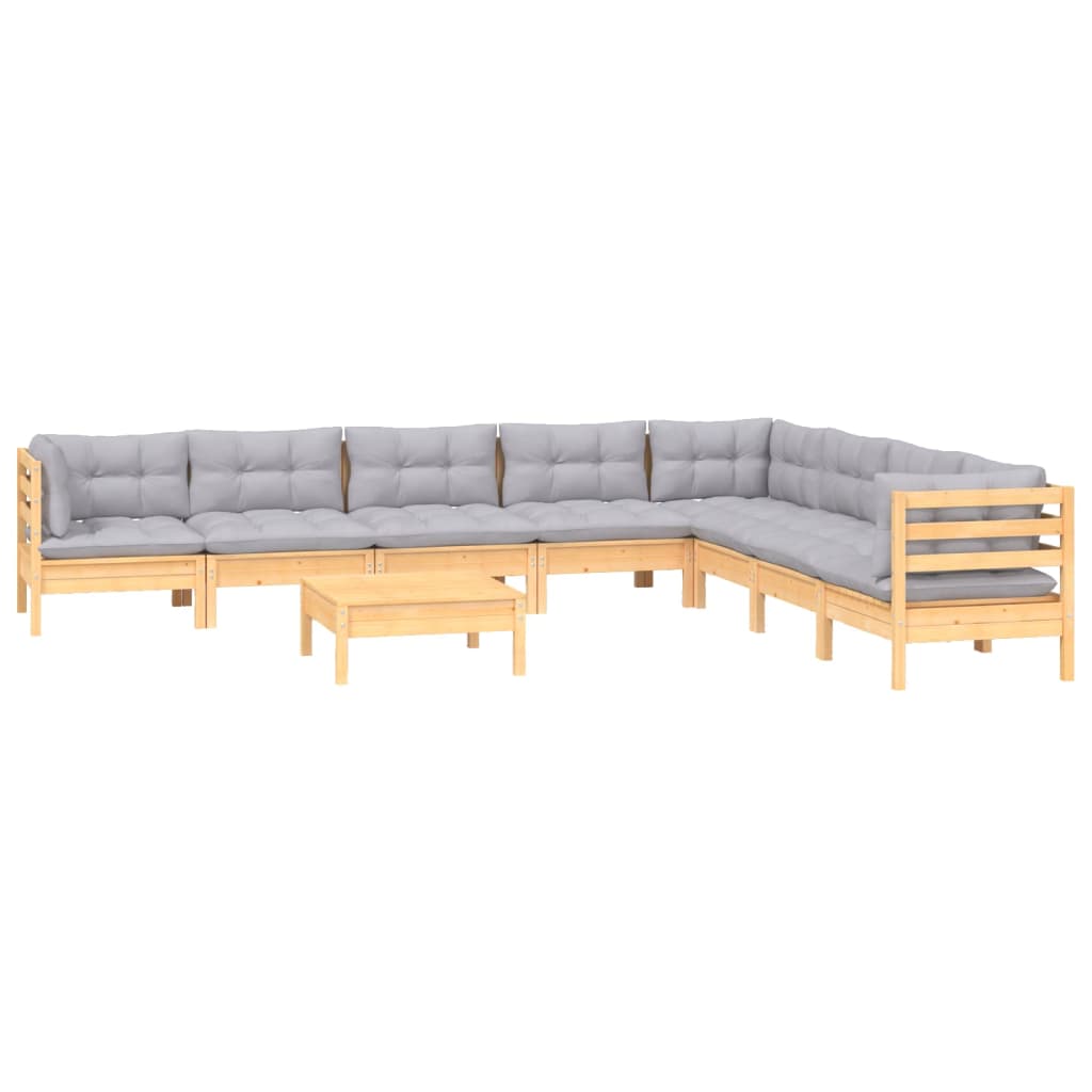 Set Divani da Giardino 9 pz con Cuscini Grigi Massello di Pino | homemem39
