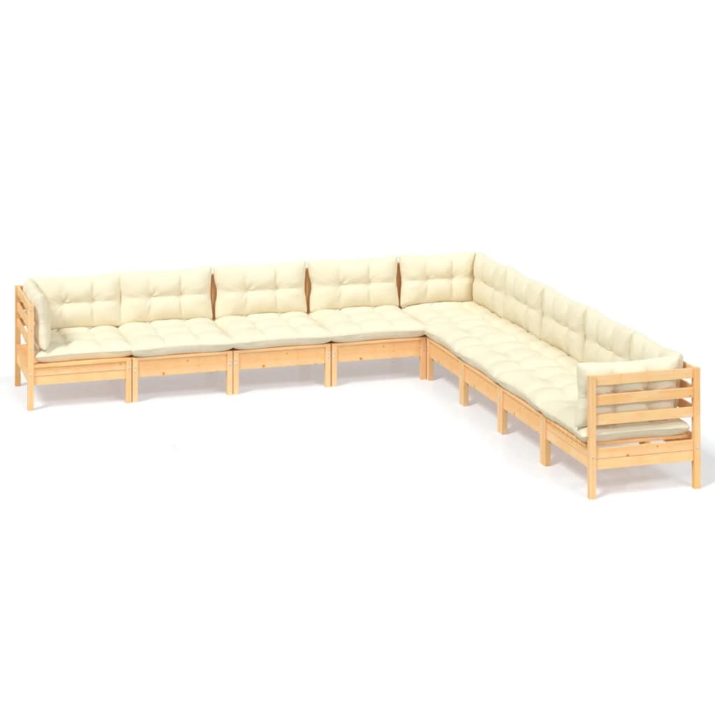 Set Divani da Giardino 9 pz con Cuscini Crema Massello di Pino | homemem39