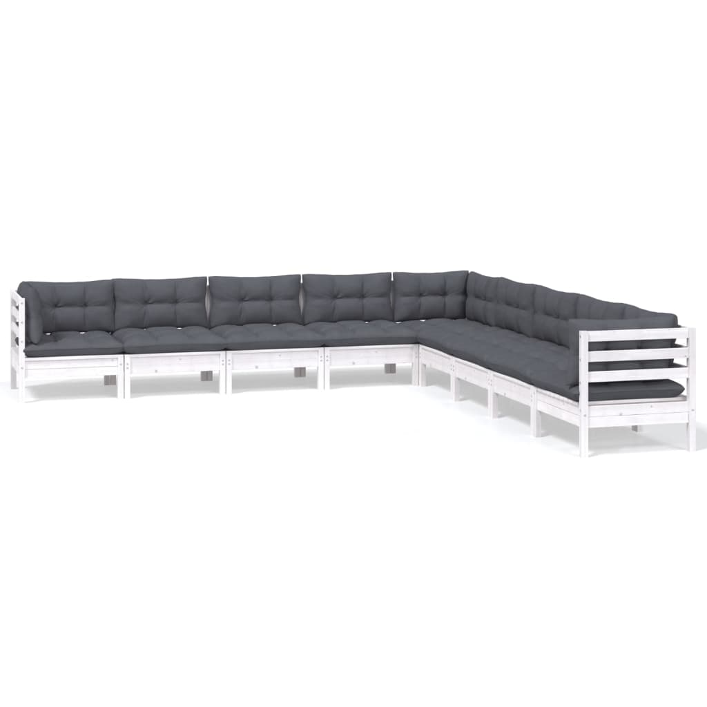 Set Divani da Giardino 9 pz con Cuscini Bianchi Legno di Pino | homemem39