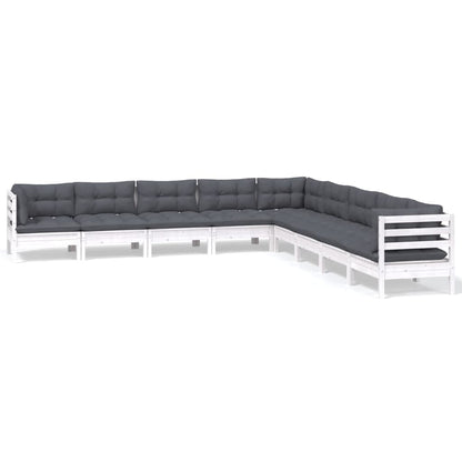 Set Divani da Giardino 9 pz con Cuscini Bianchi Legno di Pino | homemem39