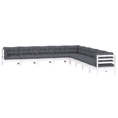 Set Divani da Giardino 9 pz con Cuscini Bianchi Legno di Pino | homemem39