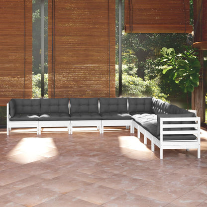Set Divani da Giardino 9 pz con Cuscini Bianchi Legno di Pino | homemem39
