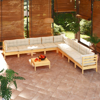 Set Divani da Giardino 10 pz con Cuscini Crema Massello di Pino | homemem39