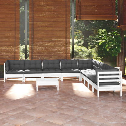 Set Divani da Giardino 10 pz con Cuscini Bianchi Legno di Pino - homemem39