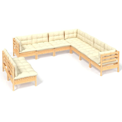 Set Divani da Giardino 9 pz con Cuscini Crema Massello di Pino | homemem39