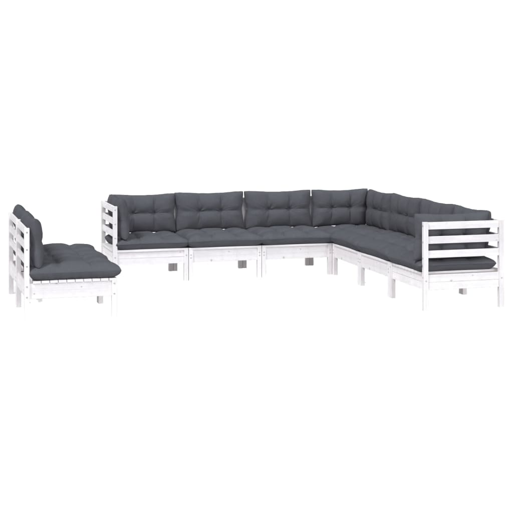 Set Divani da Giardino 9 pz con Cuscini Bianchi Legno di Pino | homemem39