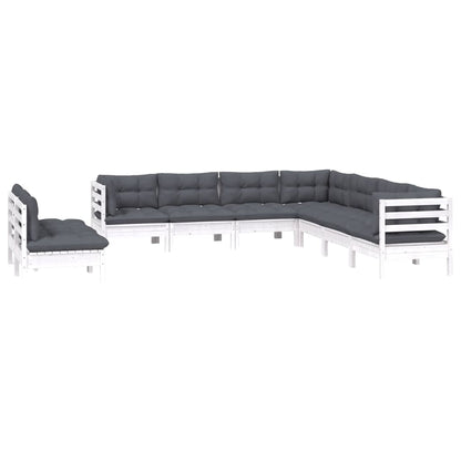 Set Divani da Giardino 9 pz con Cuscini Bianchi Legno di Pino | homemem39